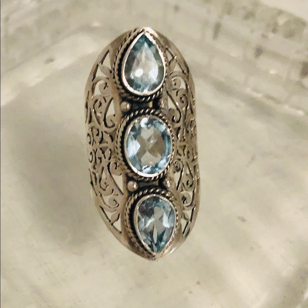 Sterling Silver Ring with Blue Crystals